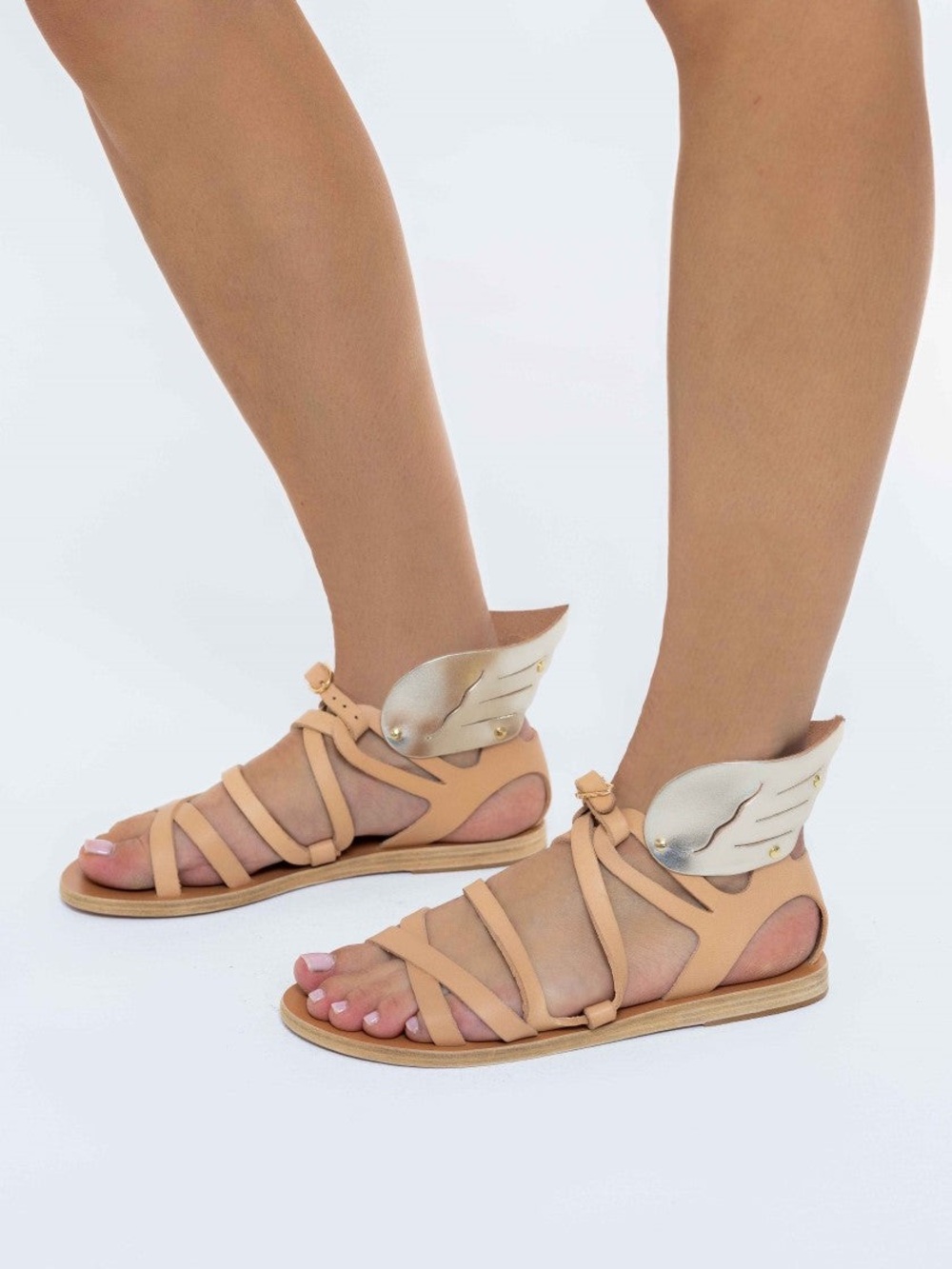Ancient Greek sandals Brown gold White Leather Strappy Flat Sandals 38